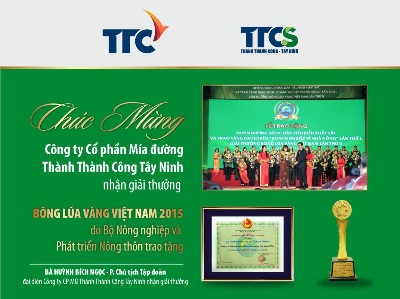TTCS vinh dự đón nhận giải thưởng Bông lúa vàng Việt Nam 2015